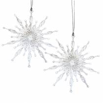 Śnieżynka do zawieszenia 11cm przeźroczysta, brokat 12szt