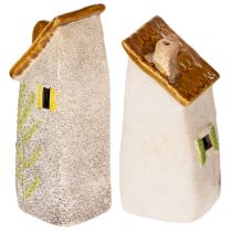 Produkt Rustykalny ceramiczny domek z jasnymi diodami LED, idealny jako nastrojowa dekoracja stołu, 15 cm, 2 sztuki