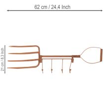 Produkt Zardzewiały metalowy wieszak na haki, dekoracyjny widły do siana, dekoracja ogrodowa, 4 haki, 62 cm