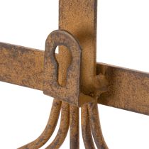 Produkt Wieszak na narzędzia ogrodnicze, ozdoby ogrodowe, grabie, łopatę i motykę; metalowy wieszak na ubrania wykonany z zardzewiałego metalu, dł. 33,5 cm