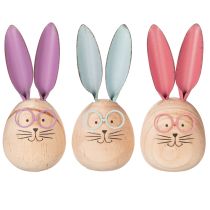 Produkt Drewniane figurki dekoracyjne w kształcie królików z pyszczkami, idealne do zabawnych dekoracji stołów i półek, 14 cm, 3 sztuki