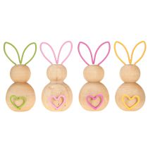 Produkt Drewniana figurka dekoracyjna królika z drucianymi uszami do nowoczesnych dekoracji wielkanocnych, 11 cm, 4 sztuki