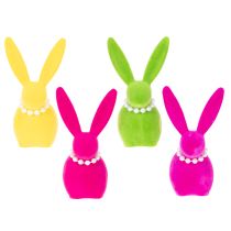 Produkt Dekoracyjna figurka wielkanocna w kształcie zajączka z perłowym naszyjnikiem, idealna do salonu lub sypialni, 13 cm, 4 sztuki