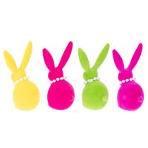 Produkt Dekoracyjna figurka wielkanocna w kształcie zajączka z perłowym naszyjnikiem, idealna do salonu lub sypialni, 13 cm, 4 sztuki