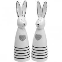 Królik ceramiczny czarno-biały, zając wielkanocny para królików z sercem W20,5cm 2szt