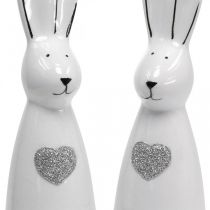 Królik ceramiczny czarno-biały, zając wielkanocny para królików z sercem W20,5cm 2szt