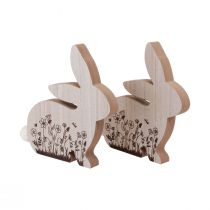 Produkt Króliczek Drewniany Siedzący Kwiatowy Wzór Naturalna Biel 24×24cm 2 szt
