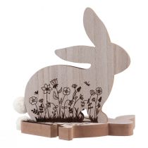 Produkt Króliczek Drewniany Siedzący Kwiatowy Wzór Naturalna Biel 24×24cm 2 szt