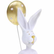Króliczek z balonem siedzący biały, złoty H13,5cm 2szt.