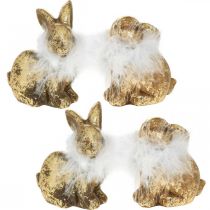 Produkt Złoty królik siedzący złota terakota z piórami W10cm 4 szt