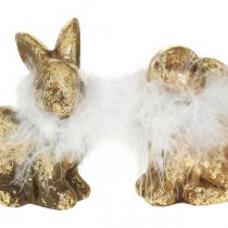 Złoty królik siedzący w kolorze złotym terakota z piórami wys. 10 cm 4 szt.