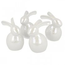Zajączek dekoracyjny, dekoracja wielkanocna, ceramiczny króliczek wielkanocny biały, masa perłowa wys.9,5cm 4szt