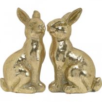 Produkt Zajączek dekoracyjny złoty siedzący, zajączek do dekoracji, para zajączków wielkanocnych, wys. 16,5 cm 2 szt.