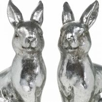 Deco królik siedzący dekoracja wielkanocna srebrna vintage H17cm 2szt