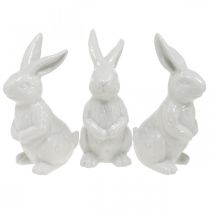 Ceramiczny króliczek siedzący biały zajączek wielkanocny Dekoracja wielkanocna wys. 14,5 cm 3 szt.