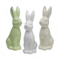 Królik ceramiczny biały, kremowy, zielony Easter Bunny Deco Figure H13cm 3szt