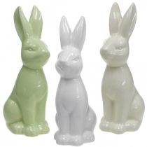 Produkt Zajączek wielkanocny porcelanowy siedzący biały, kremowy, zielony W18cm 3szt