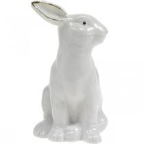 Produkt Zajączek biało-złoty, dekoracja wiosenna, figurka ceramiczna biała, złota W13cm 2szt