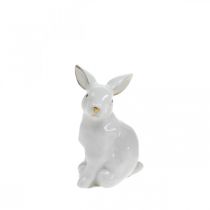 Biały ceramiczny królik, Wielkanocna dekoracja ze złotą dekoracją, wiosenna dekoracja wys.7,5cm