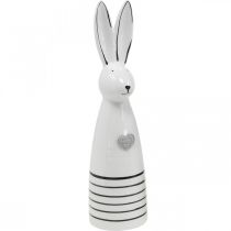 Ceramiczny króliczek w rożek białe czarne serce w paski wys. 30 cm