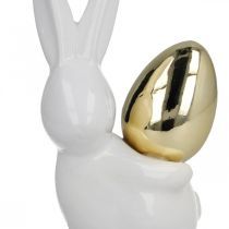 Króliki ze złotym jajkiem, ceramiczne króliki na wielkanoc szlachetne białe, złote W13cm 2szt