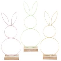 Produkt Dekoracja Królik Metal Drewno Naturalny Żółty Miętowy Różowy H28cm 3 szt