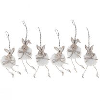 Produkt Króliczki ozdobne drewniane króliczki do zawieszania naturalna biel 5cm×12cm 6szt