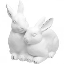 Króliczek matki z dzieckiem w stylu vintage ceramiczny biały 15,5×15×18cm