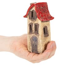Produkt Ceramiczna dekoracja domku z czerwonym dachem, podświetlany domek, 15cm, 2 sztuki