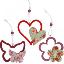 Produkt Wiosenna zawieszka, kwiat motyla w kształcie serca, drewniana dekoracja z motywem kwiatowym H8,5/9/7,5cm 6szt