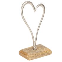 Produkt Dekoracja w kształcie serca Metalowa podstawa z drewna Naturalne srebro H15,5 cm 3 szt.