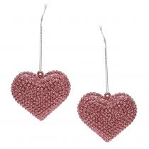 Serce różowe do zawieszenia z miką 6,5cm x 6,5cm 12szt.