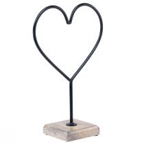 Produkt Ozdoba w kształcie serca, czarna, metalowa, drewniana podstawa, naturalna, 20,5x10x10cm