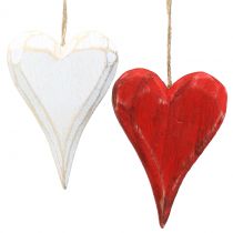 Drewniane serca do powieszenia czerwone, białe 11,5cm 4szt