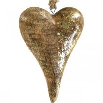 Drewniane serca ze złotym dekorem, drewno mango, ozdobne zawieszki 10cm × 7cm 8szt