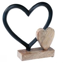 Produkt Serce metalowe, serce z drewna, podstawa z drewna mango, naturalne, 18x5x19cm