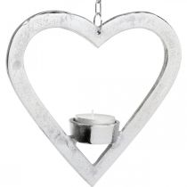 Produkt Świecznik w kształcie serca, dekoracja do powieszenia, dekoracja ślubna, adwentowa wykonana z metalu w kolorze srebrnym H17,5cm