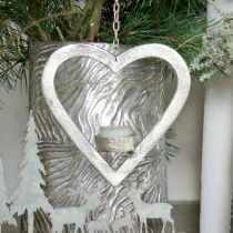 Produkt Wiszące serce, uchwyt na tealight do adwentu, dekoracja ślubna metalowa srebrna H24cm