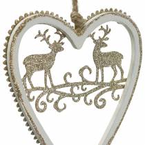 Produkt Serca do zawieszenia z wkładką drewnianą, tworzywo sztuczne białe, złote, Ø9,2cm W12cm 4 szt