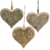 Dekoracja ślubna, zawieszka w kształcie serca, walentynki, dekoracja drewniana z wzorem natury, sprana biała 14×15,5cm 3szt