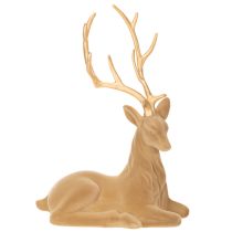 Produkt Dekoracyjna figurka leżącego jelenia z porożem, zdobienie flokowane, 58 cm