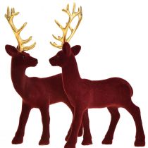 Deer Deco Renifer Bordeaux Złota Cielę Flokowane 20 cm Zestaw 2 szt