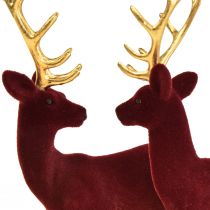 Deer Deco Renifer Bordeaux Złota Cielę Flokowane 20 cm Zestaw 2 szt