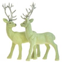 Deer Deco Renifer Zielony Szary Cielę Flokowane 20 cm Zestaw 2 szt