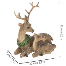 Produkt Figurka dekoracyjna rodziny jeleni ze śniegiem jako dekoracja zimowa, 17 cm