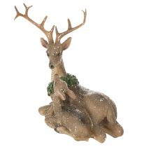 Produkt Figurka dekoracyjna rodziny jeleni ze śniegiem jako dekoracja zimowa, 17 cm