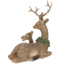 Produkt Figurka dekoracyjna rodziny jeleni ze śniegiem jako dekoracja zimowa, 17 cm