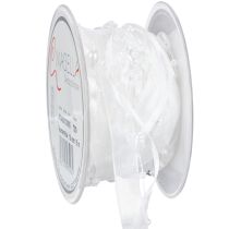 Produkt Wstążka organzowa do dekoracji ślubnej biała 10mm x 5m z serduszkami i perłami