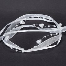 Produkt Wstążka organzowa do dekoracji ślubnej biała 10mm x 5m z serduszkami i perłami