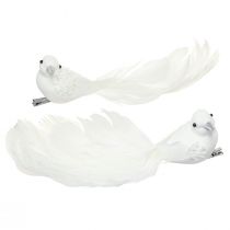 Produkt Gołębie do dekoracji ślubnych jako para gołębi na klipsie białym 22cm 2 sztuki